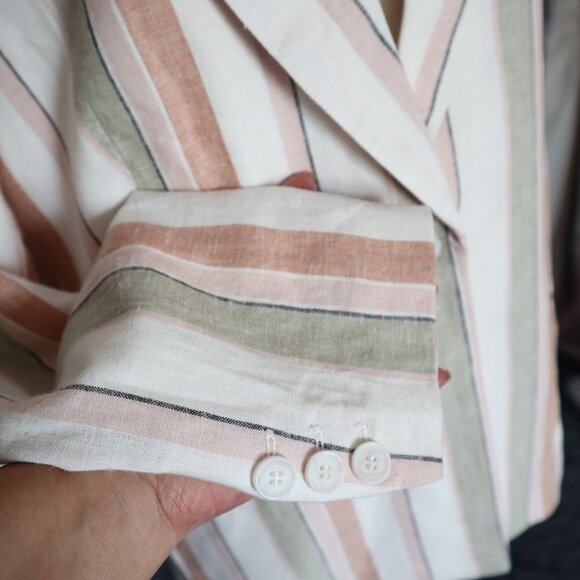 Rachel Zoe Pastel Striped Linen Oversized Padded Shoulder Blazer Jacket Size M - Picture 6 of 11